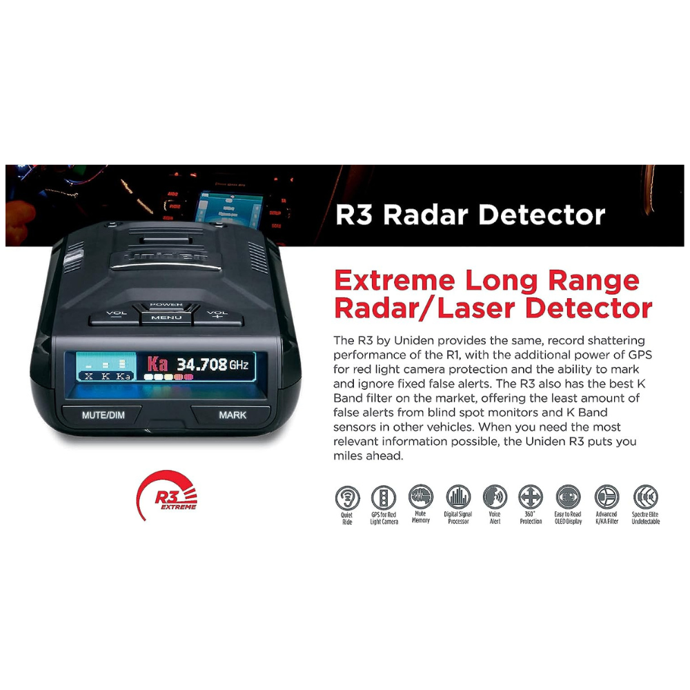 Uniden R3 EXTREME LONG RANGE Laser/Radar Detector, Record Shattering
